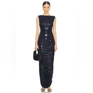 Norma Kamali True Navy Sleeveless Side Shirred Gown